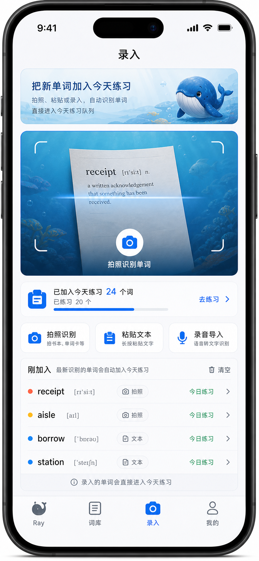 Ray The Whale 錄入頁截圖